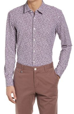 Hugo Boss Ronni Extra Trim Fit Stretch Print Button-Up Shirt in Medium Purple
