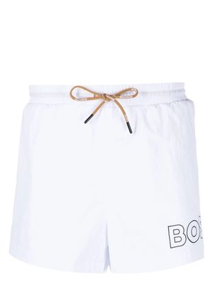 Hugo Boss White Quick-drying Beach Boxers With Profiled Logo