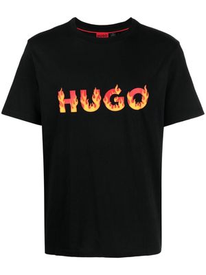 HUGO Danda flame-logo cotton T-shirt - Black