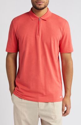 HUGO Dekok Zip Polo in Medium Red