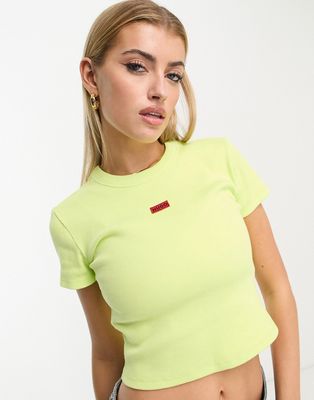 HUGO Deluisa ribbed cropped t-shirt in bright yellow