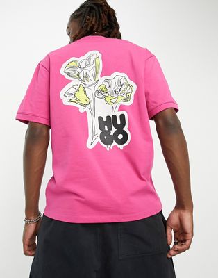 HUGO Dloudy relaxed fit t-shirt in bright pink with back print