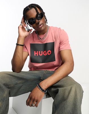 HUGO Dulive222 box logo t-shirt in medium pink