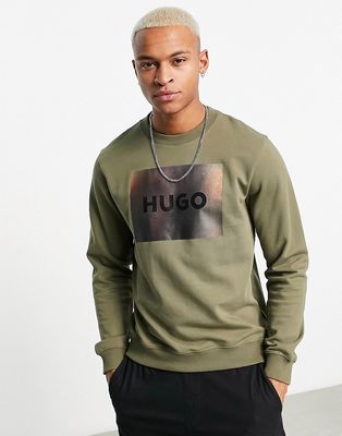 HUGO Duragol blurred box logo sweatshirt in khaki green