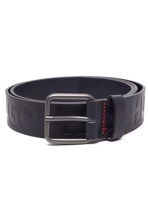 HUGO embossed-logo leather belt - Blue