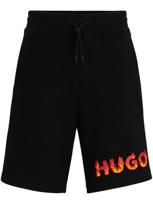 HUGO flame logo-print cotton shorts - Black