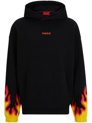 HUGO flame-print cotton hoodie - Black