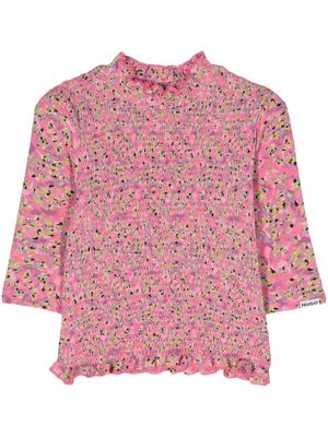 HUGO floral-print shirred T-shirt - Pink