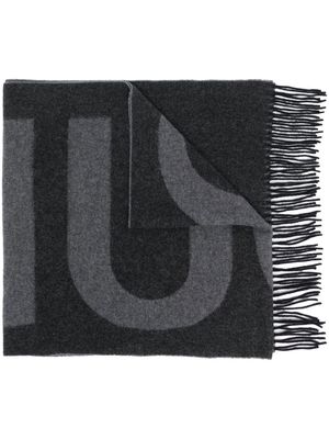 HUGO fringed logo-intarsia scarf - Grey