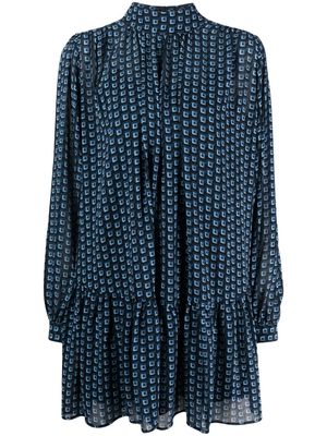 HUGO geometric-print tiered mini dress - Blue