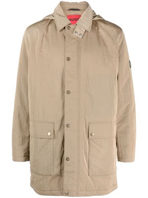 HUGO hooded crinkled-finish raincoat - Neutrals