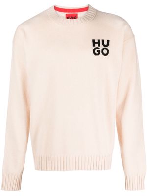 HUGO intarsia-logo wool-blend jumper - Neutrals