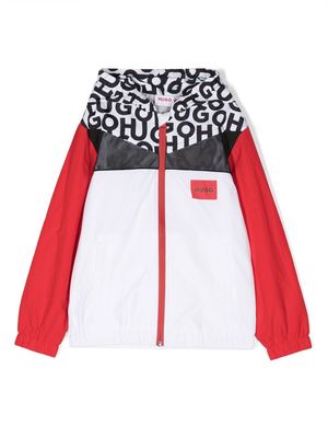 HUGO KIDS colour-block logo-hood jacket - Red
