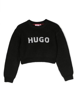 HUGO KIDS intarsia-knit logo cropped sweatshirt - Black
