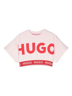 HUGO KIDS logo-band cropped T-shirt - Pink