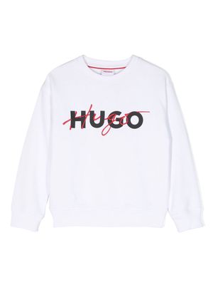 HUGO KIDS logo-embroidered crew-neck sweatshirt - White
