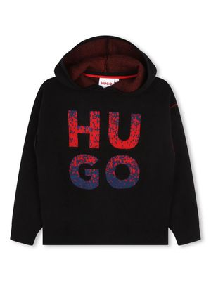 HUGO KIDS logo-jacquard long-sleeve hoodie - Black