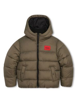 HUGO KIDS logo-patch hooded padded jacket - Brown