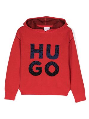 HUGO KIDS logo-print long-sleeved hoodie - Red