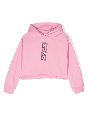 HUGO KIDS logo-print raw-cut hoodie - Pink