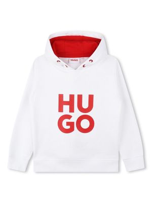HUGO KIDS logo-print two-tone hoodie - White