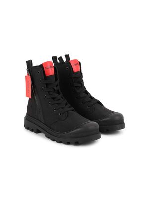 HUGO KIDS logo-tag lace-up leather boots - Black