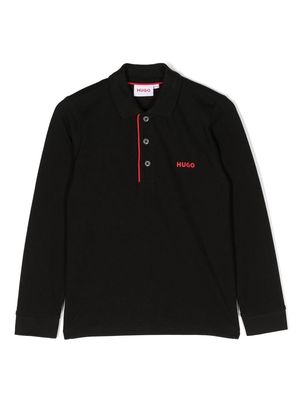 HUGO KIDS piqué long-sleeve polo shirt - Black