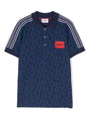 HUGO KIDS piqué monogram-pattern polo shirt - Blue