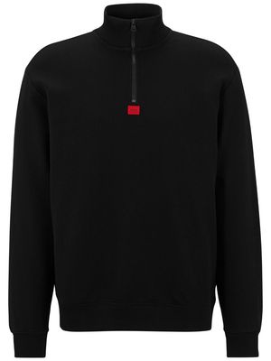 HUGO logo-appliqué half-zip cotton sweatshirt - Black