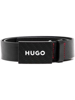 HUGO logo-buckle leather belt - Brown