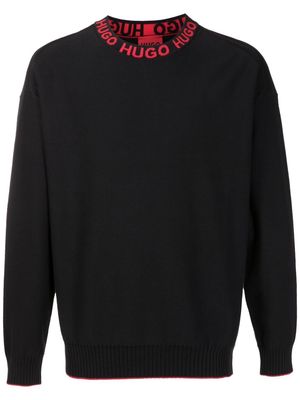 HUGO logo-collar fine knit cotton jumper - Black