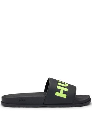 HUGO logo-debossed flat slippers - Black