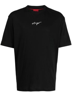 HUGO logo-embroidered cotton T-shirt - Black