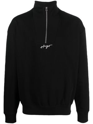 HUGO logo-embroidered high-neck sweatshirt - Black