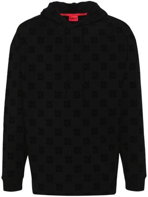 HUGO logo-jacquard long-sleeve hoodie - Black