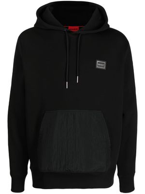 HUGO logo-patch cotton-blend hoodie - Black