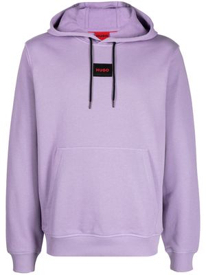HUGO logo-patch cotton hoodie - Purple