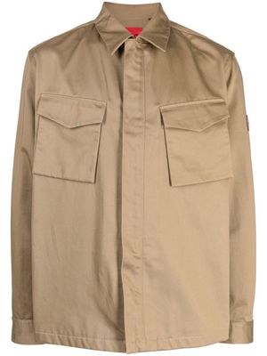 HUGO logo-patch cotton shirt jacket - Brown