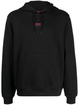 HUGO logo-patch drawstring hoodie - Black