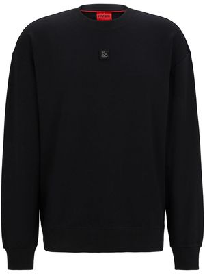 HUGO logo-patch stretch-cotton hoodie - Black