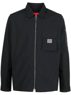 HUGO logo-patch zip-up shirt - Black