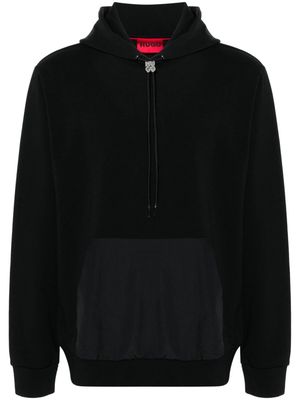 HUGO logo-plaque cotton hoodie - Black