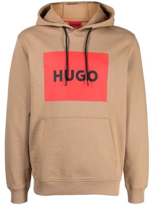HUGO logo-print detail hoodie - Brown