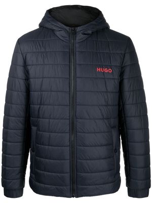 HUGO logo-print hooded padded jacket - Blue
