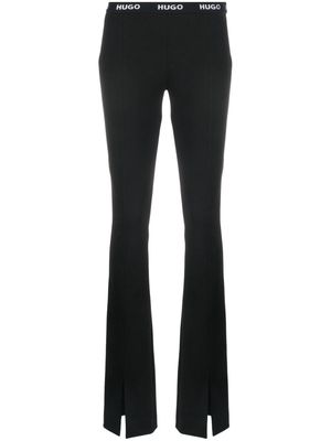HUGO logo-waistband front-slit trousers - Black