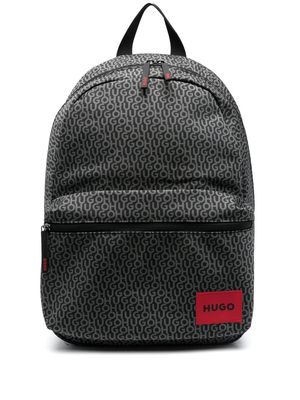 HUGO monogram-print logo-patch backpack - Black