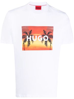 HUGO palm-tree-print cotton T-shirt - White