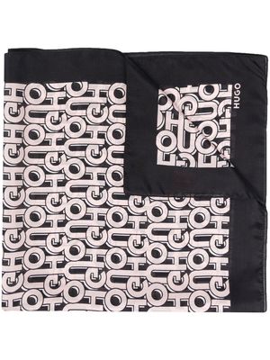 HUGO silk logo-print scarf - Black