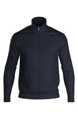 HUGO Stretch Cotton Zip-Up Jacket in Dark Blue
