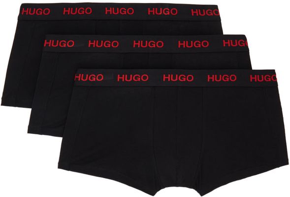 Hugo Three-Pack Black & Red Logo Boxer Briefs